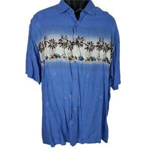 Campia Moda Men's Hawaiian Shirt XL Blue Tropical Palm Trees Hibiscus